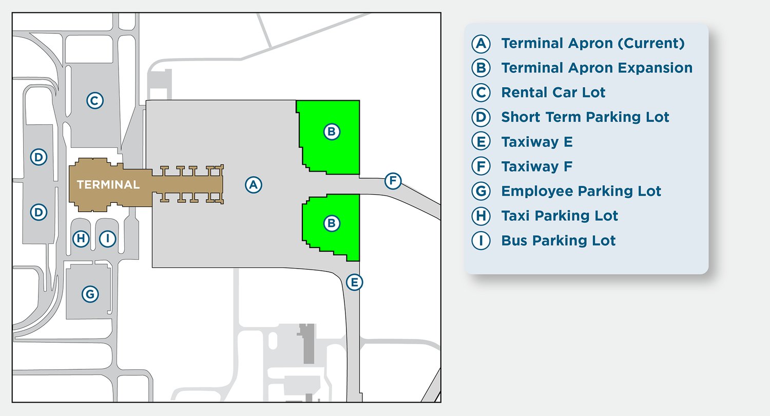 A map provided by the airport shows targeted tarmac expansion areas.